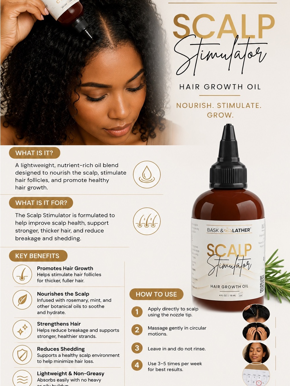 Scalp Stimulator Hair Growth Oil - Brown